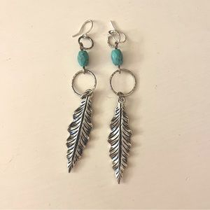 Lucky Brand - Silver feather long earrings